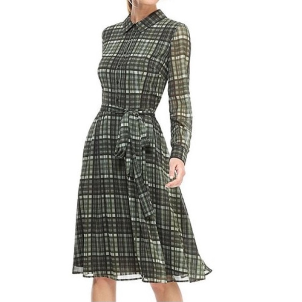 Gal Meets Glam Jessie Plaid Dress Women’s Size 6 Sash Tie Fit and Flare Midi